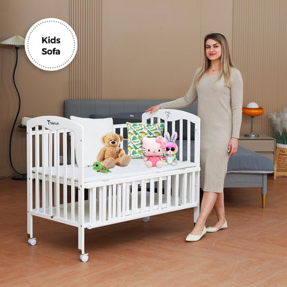 Teknum 4 in 1 Wooden Bedside With Storage and Height Adjustment (White) From Newborn Upto 4ys  Old