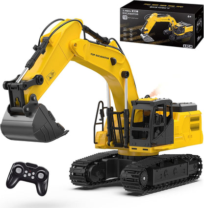 HANFLY - 1:18 Scale Remote Control Excavator Toy with Metal Bucket, Lights & Sounds
