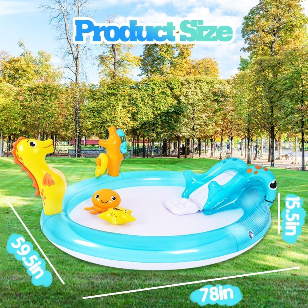 JILONG - Sea Animal Inflatable Kids Pool with Slide, Sprinkler & Play Accessories