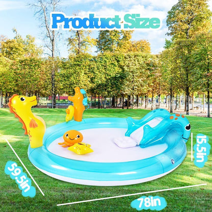 JILONG - Sea Animal Inflatable Kids Pool with Slide, Sprinkler & Play Accessories