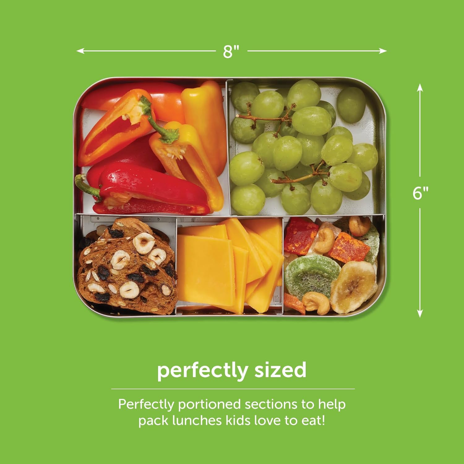 LunchBots 4 Compartment Stainless Steel Bento Lunch Box (Medium Quad)