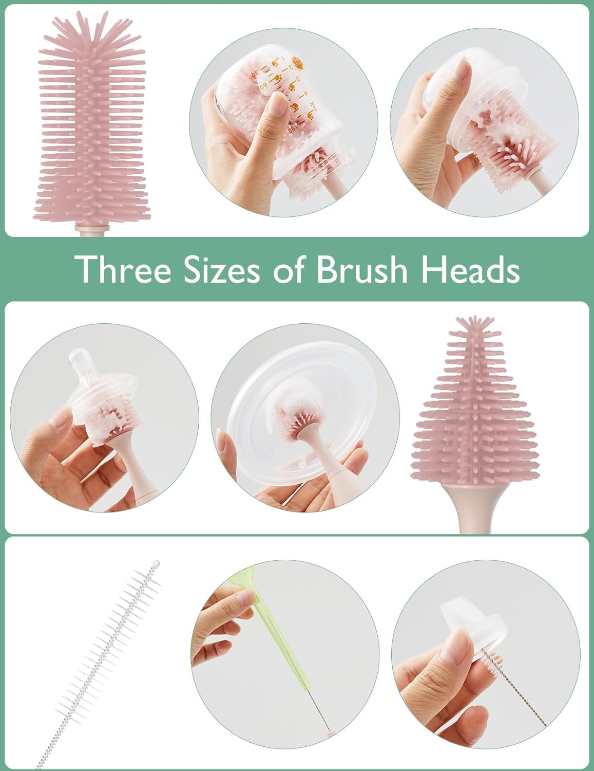 Momcozy Bottle Brush Kit, Innovative Push-Press Design for Better Cleaning, Pink