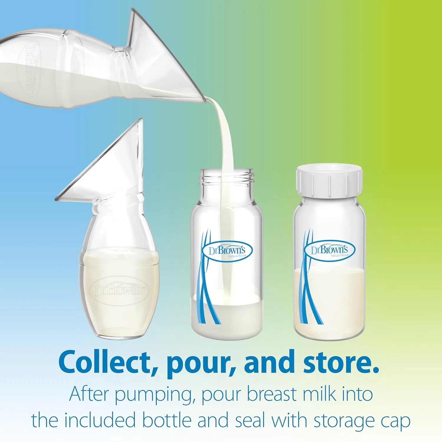 Dr. Brown's Silicone One-Piece Breast Pump, Hands-Free Breast Milk Collector with Anti-Colic Options+ Baby Bottle