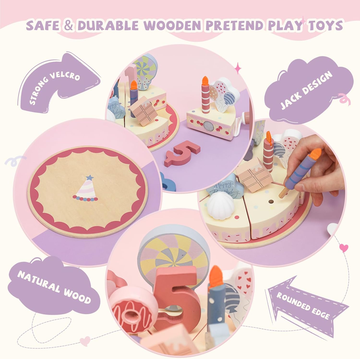 Little Angel Kids Wooden Birthday Cake Play Set – 24 Pieces.