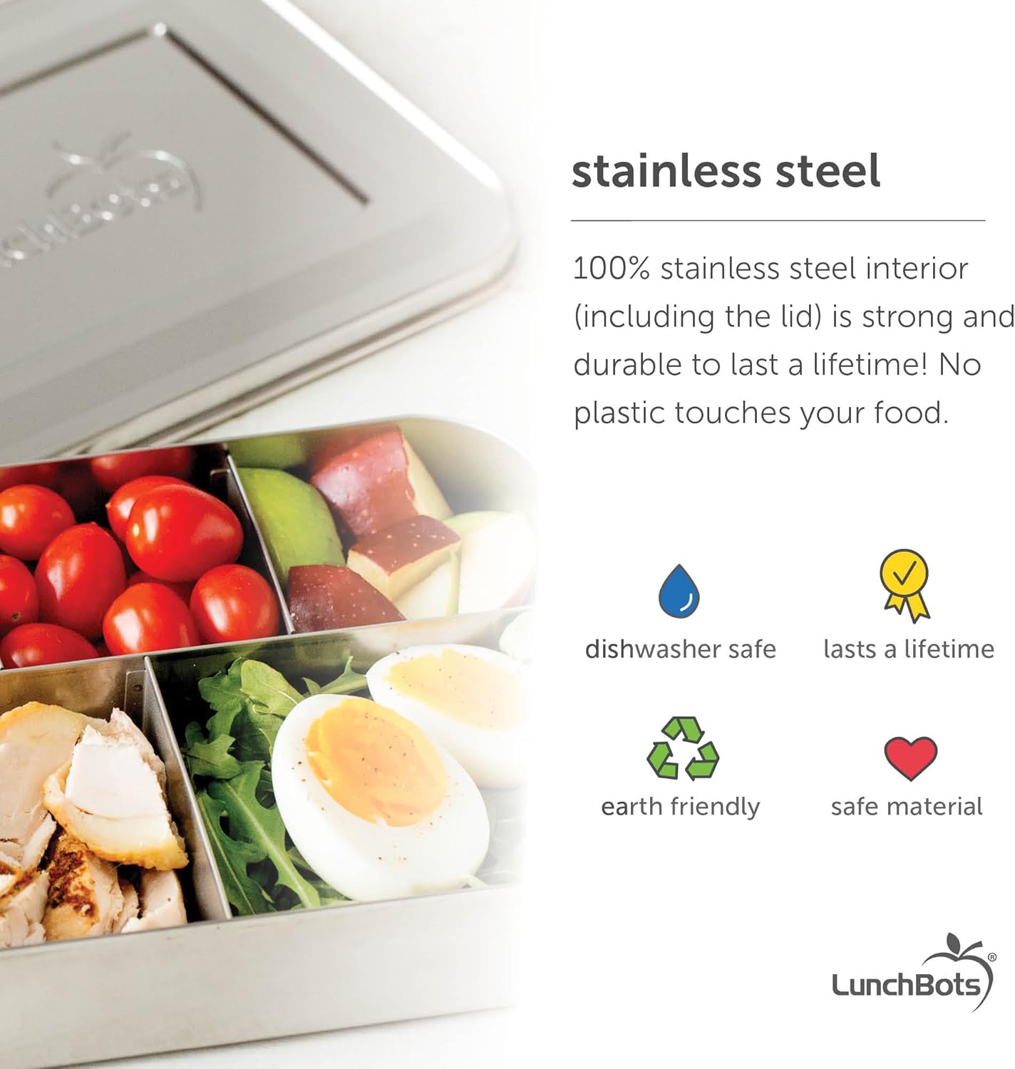 LunchBots 4 Compartment Stainless Steel Bento Lunch Box (Medium Quad)