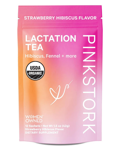 Pink Stork Organic Lactation Tea for Breast Milk Supply and Flow, 12 Sachets