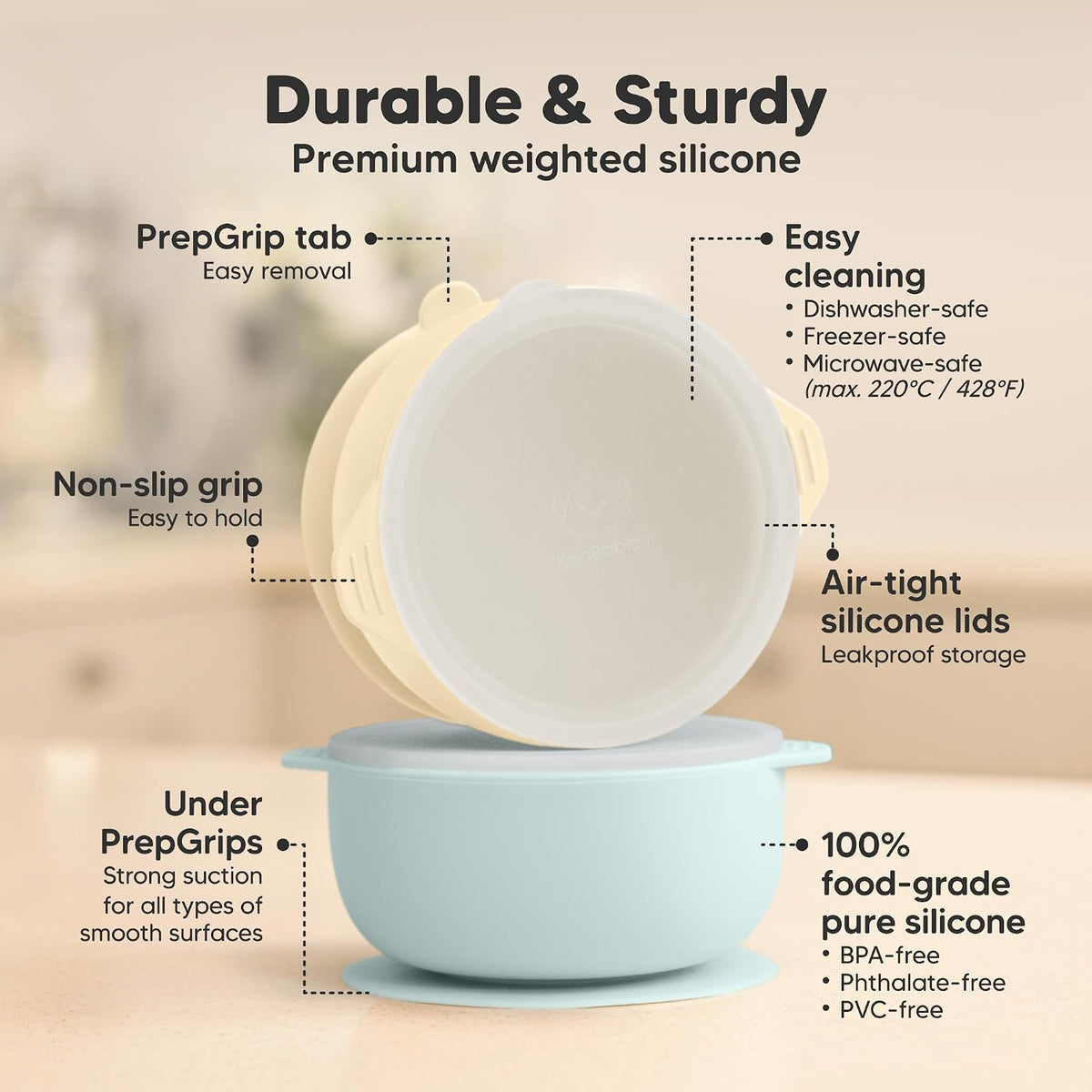 Keababies Prep Silicone Suction Bowls (Pastel Sky) - Pack of 2