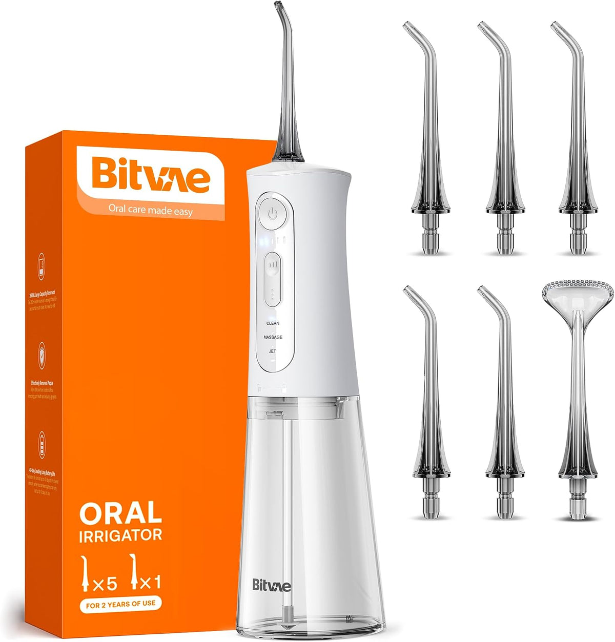 Bitvae C2 Water Flosser White + 6 Pcs Nozzles