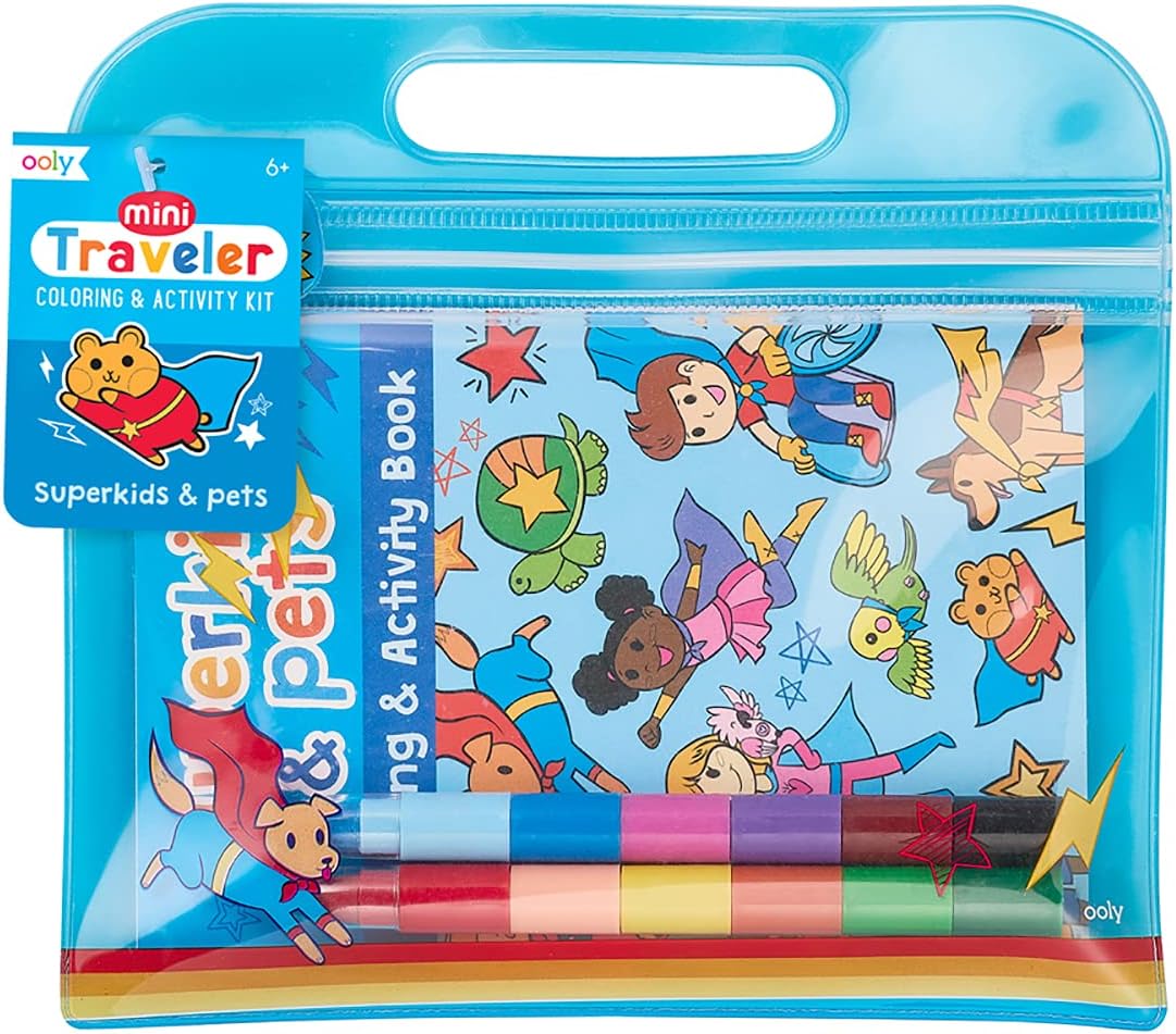 Ooly, Mini Traveler Coloring & Activity Kit, Superkids & Pets