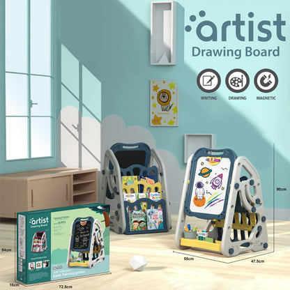 Little Story Double Sided Multifunctional Magnetic Drawing/Learning Board wt Book Shelf