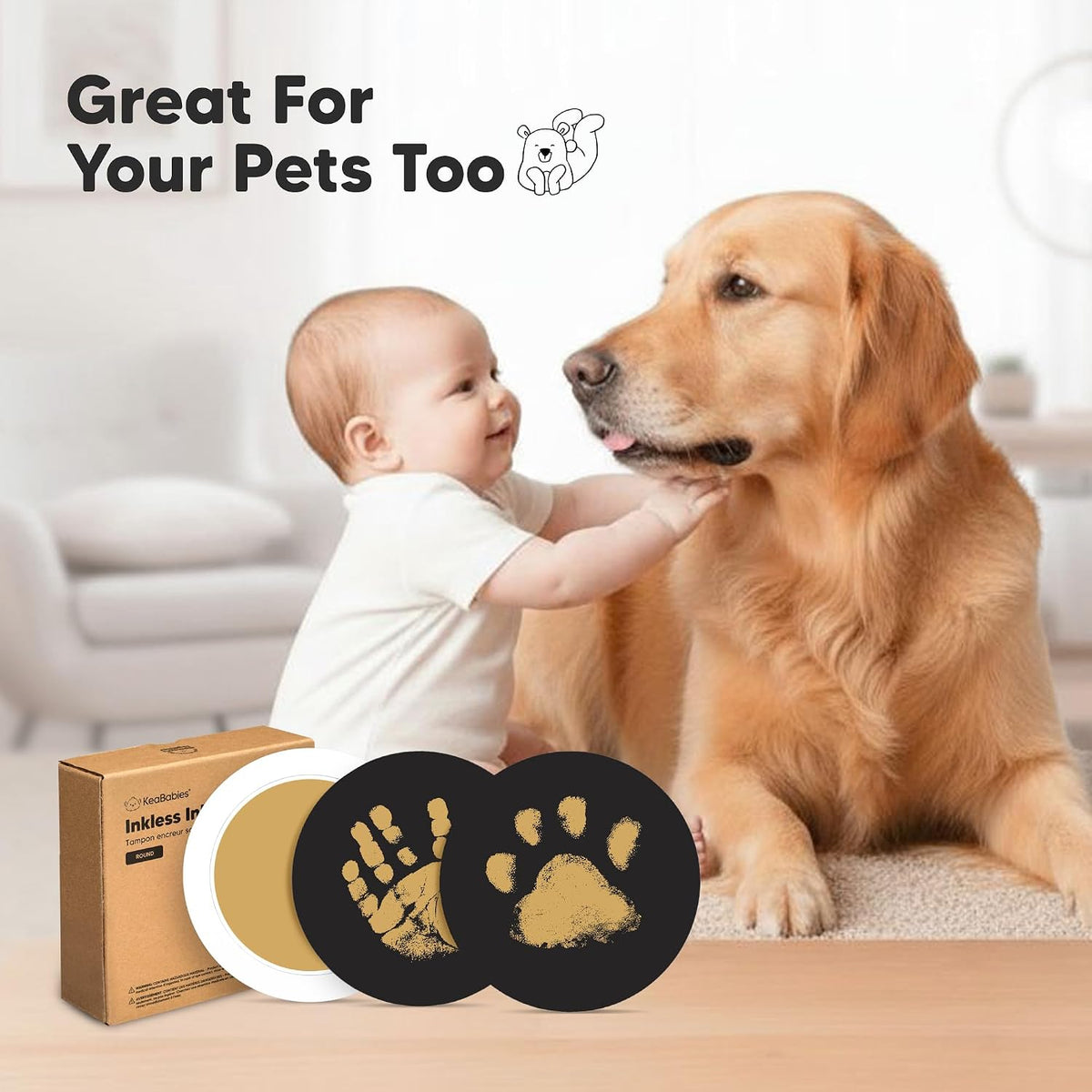KeaBabies 2-Pack Round Inkless Baby Hand & Footprint Kit – Gold