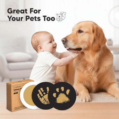 KeaBabies 2-Pack Round Inkless Baby Hand & Footprint Kit – Gold