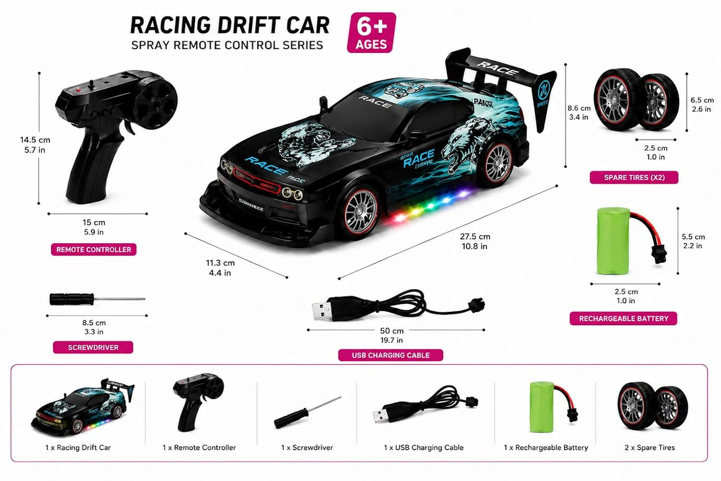 RC Drift Car 1:16 Scale 4WD High-Speed – 2 Rechargeable Batteries