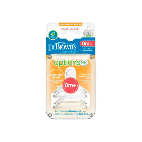 Dr. Brown’s Level 1 Wide-Neck Silicone Options+ Nipple, 2-Pack, 0m+