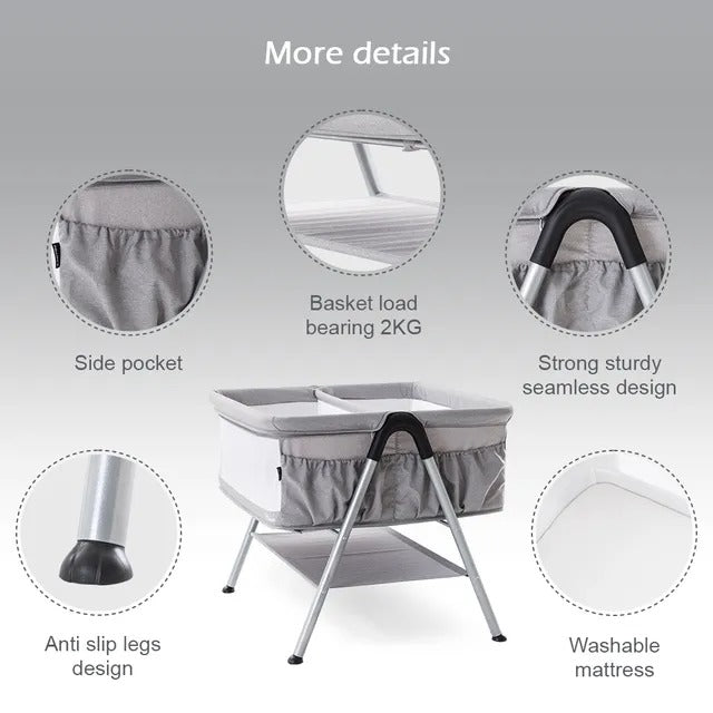 Teknum Fellow 2 Twin Bedside Crib Bassinet – Grey