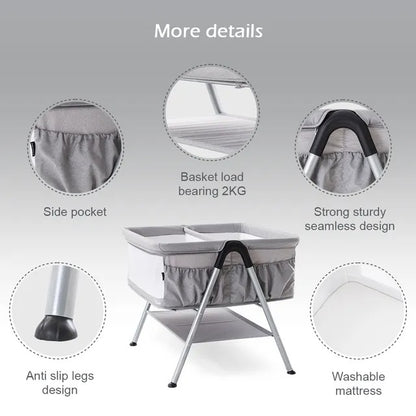Teknum Fellow 2 Twin Bedside Crib Bassinet – Grey