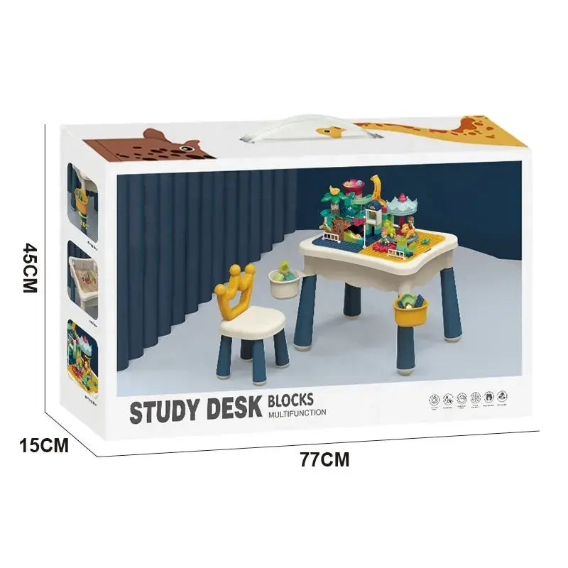 Bibi Inn - Multifunctional Kids Study Desk & Building Block Table with Crown Chair