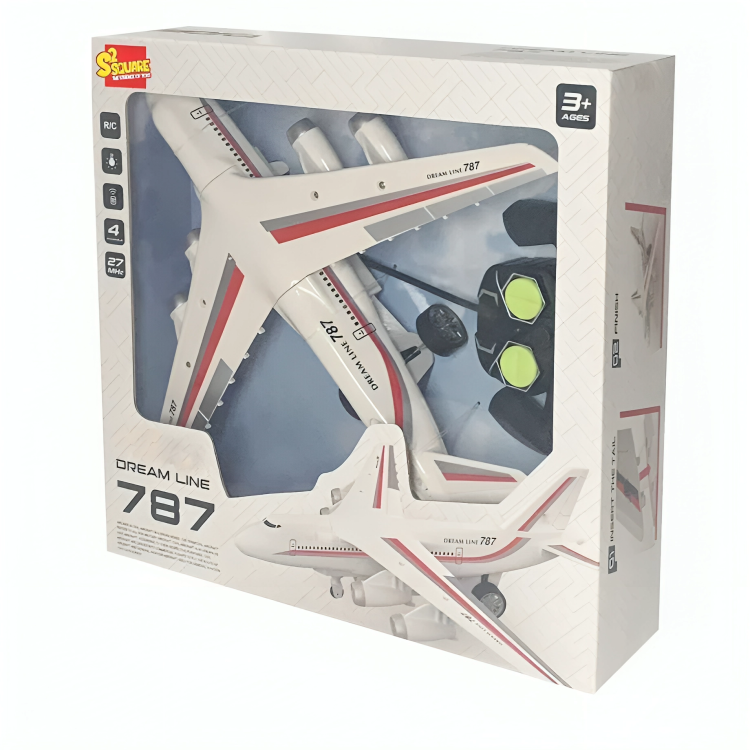 طائرة بتحكم عن بُعد 2.4 غيغاهرتز بمقياس 1:18، مع شحن عبر منفذ USB، بطارية ليثيوم-أيون 3.7 فولت وجهاز تحكم