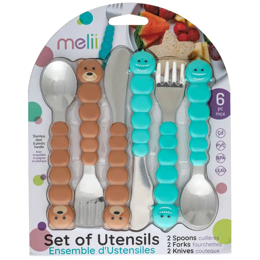 Melii Utensil Set Brown Bear & Blue Shark (6 Pcs)