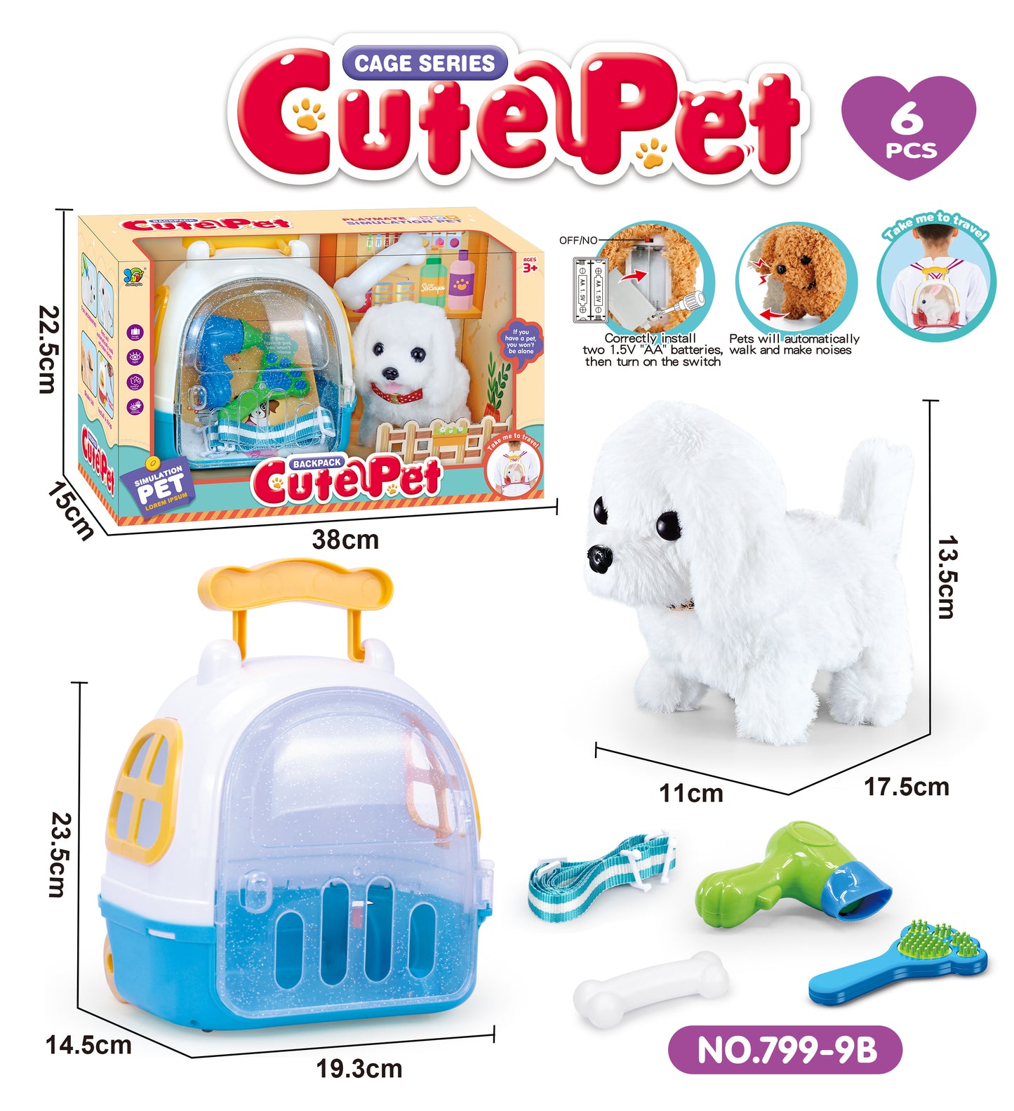 Cute Pet White Dog Backpack