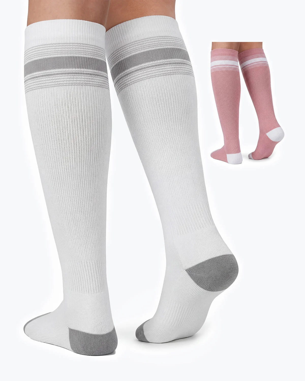Momcozy Medical Compression Socks (White/Pink, Small) - Pack of 2