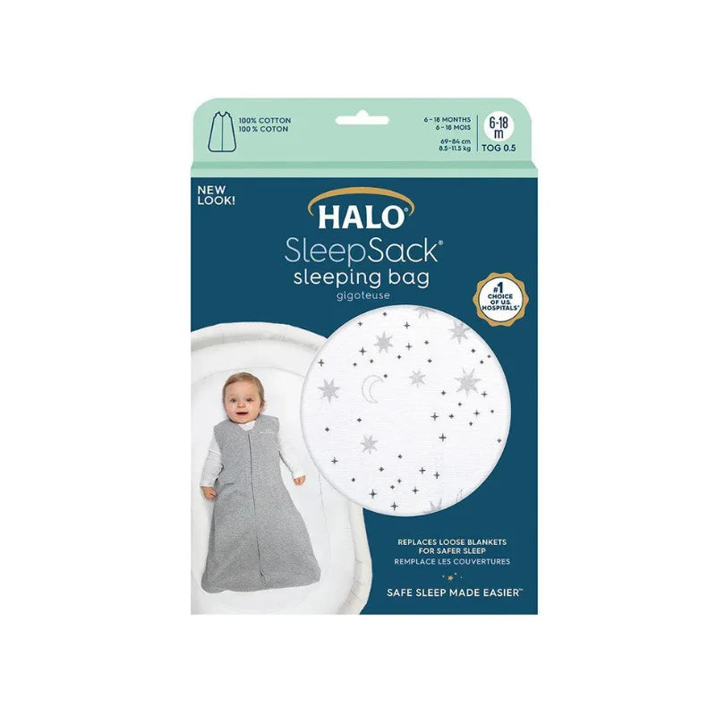 Halo SleepSack 100% Cotton Wearable Blanket - Midnight Moons Grey (0.5 TOG)