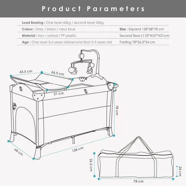 Teknum 4-in-1 Baby Co-Sleeper Bassinet & Playpen – Navy