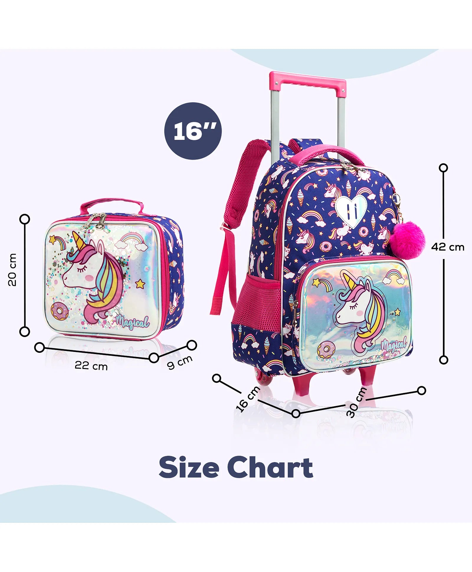 Eazy Kids Set of 3 Trolley School Bag Lunch Bag & Pencil Case