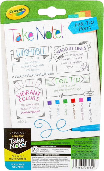 Crayola Take Note Washable Felt Tip Pens, Pack of 6