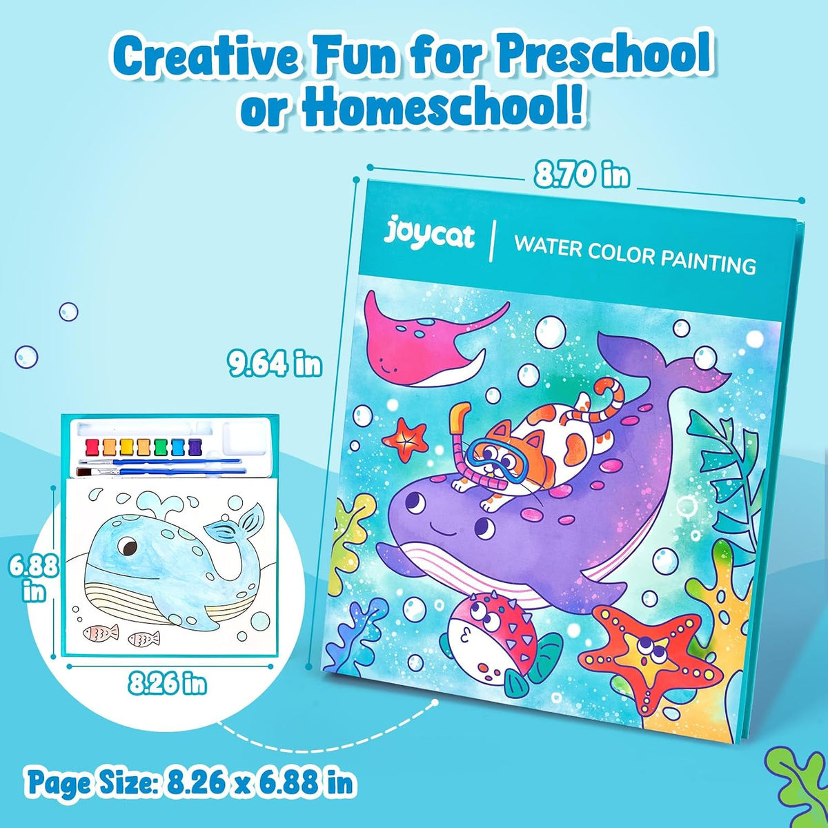 JoyCat Watercolour Colouring Book – Sea Creatures – Cyan