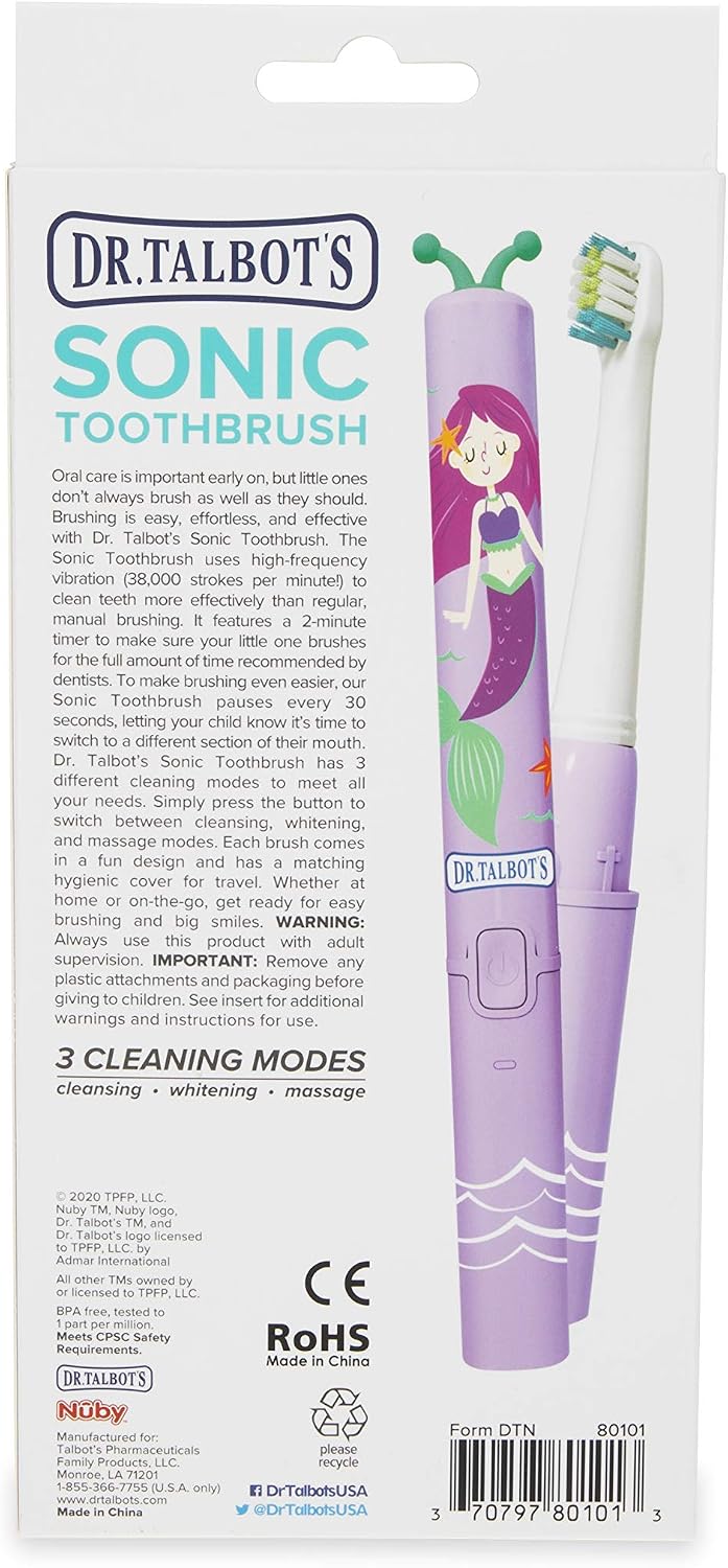 Dr. Talbot's Kids Sonic Toothbrush, Mermaid Design, Soft Bristles, Girl Print