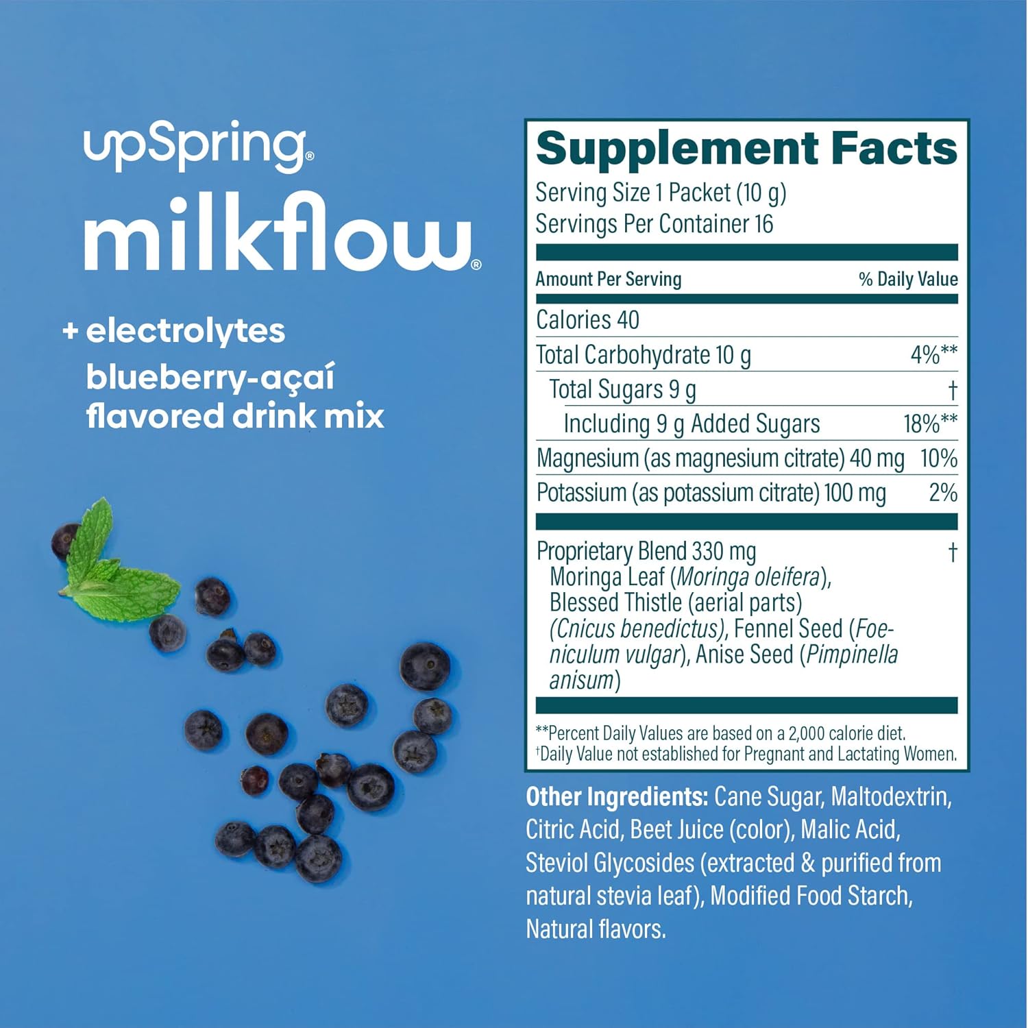 UpSpring Milkflow Electrolyte Breastfeeding Supplement Mix - Blueberry Acai (16 Sachets)