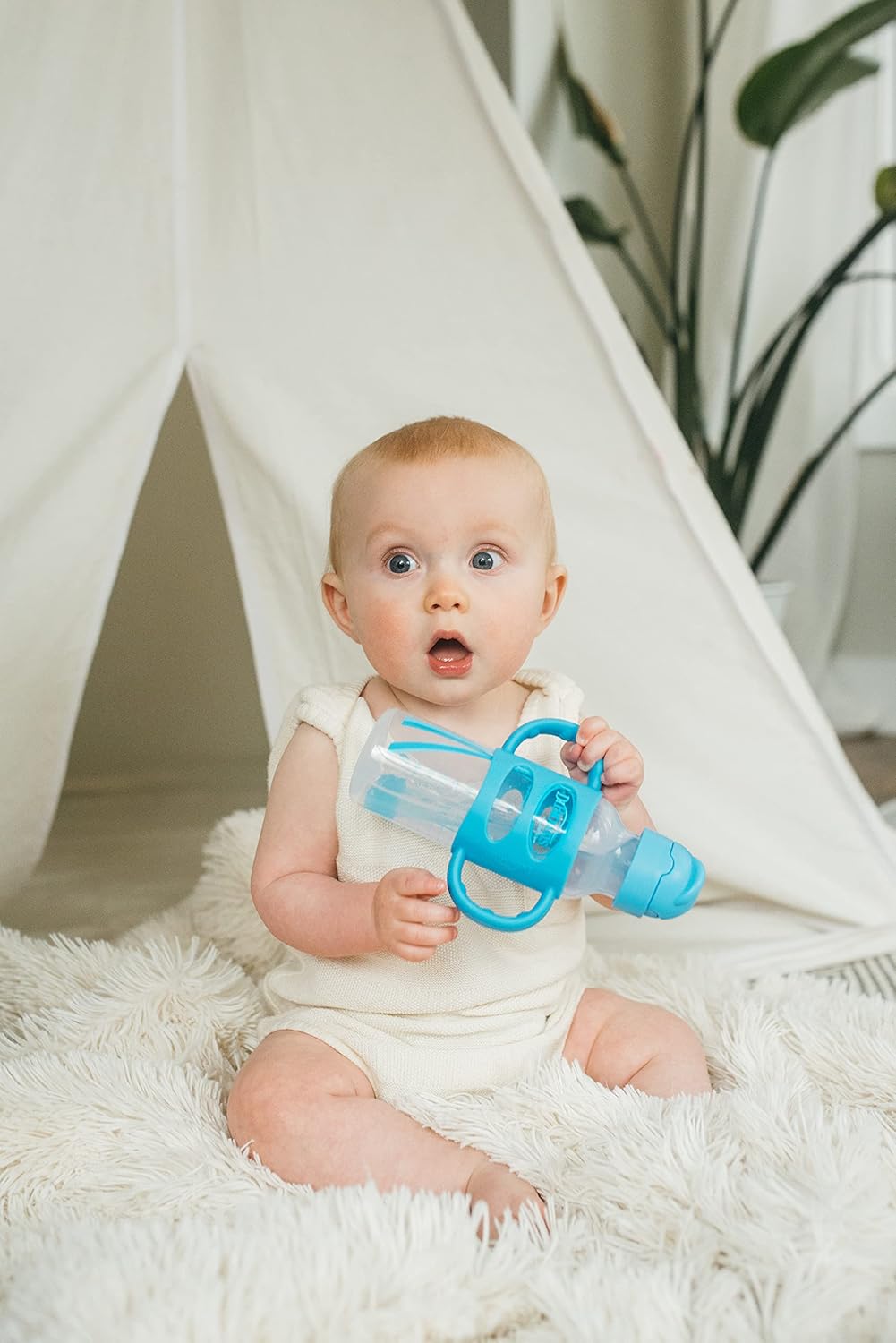 Dr. Brown's Milestones Narrow Sippy Straw Bottle, Spill-Proof With 100% Silicone Handles and Weighted Straw (8oz/250ml)