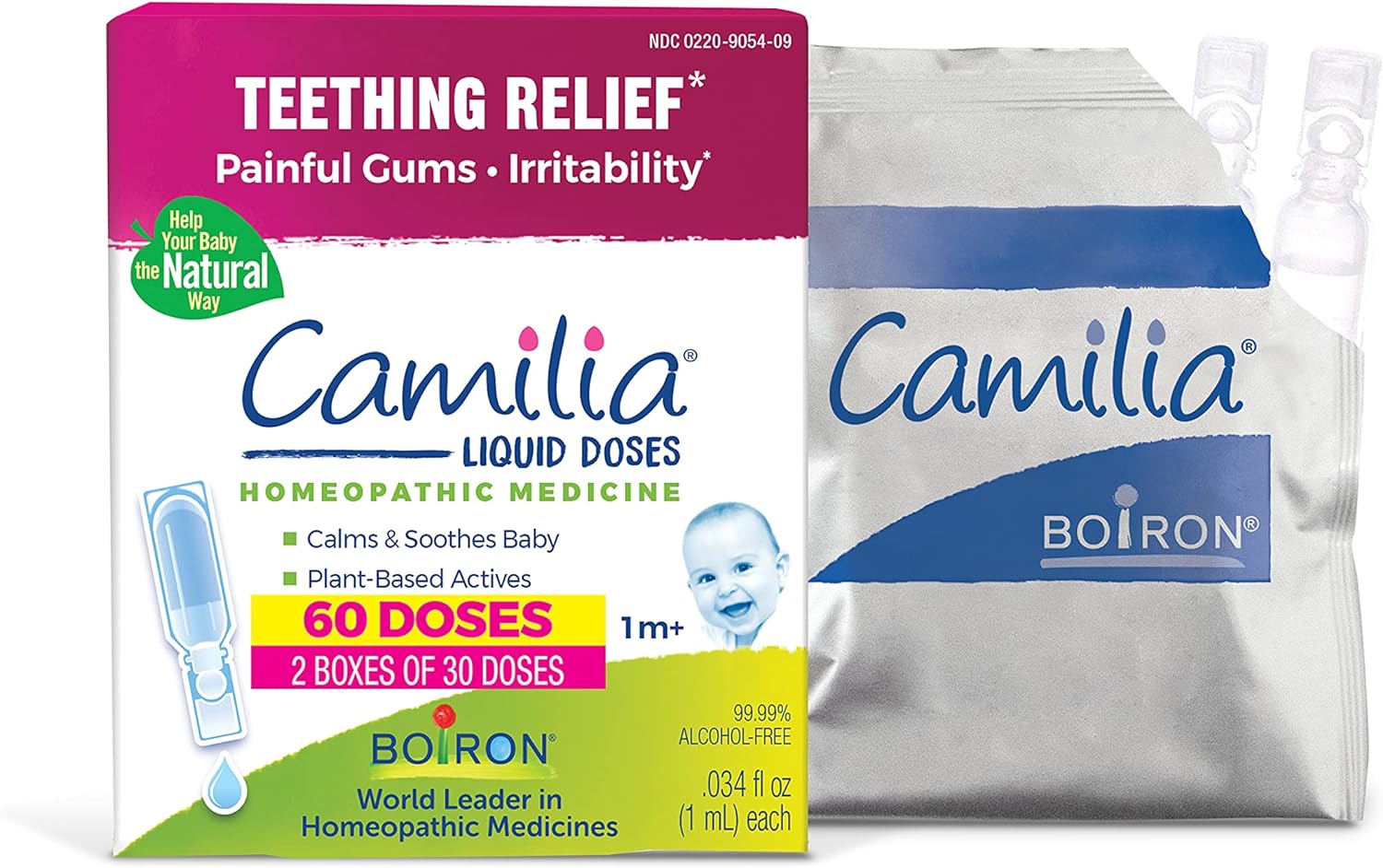 Boiron Camilia Teething Drops for Daytime and Nighttime Relief of Painful or Swollen Gums and Irritability in Babies - 60 Count