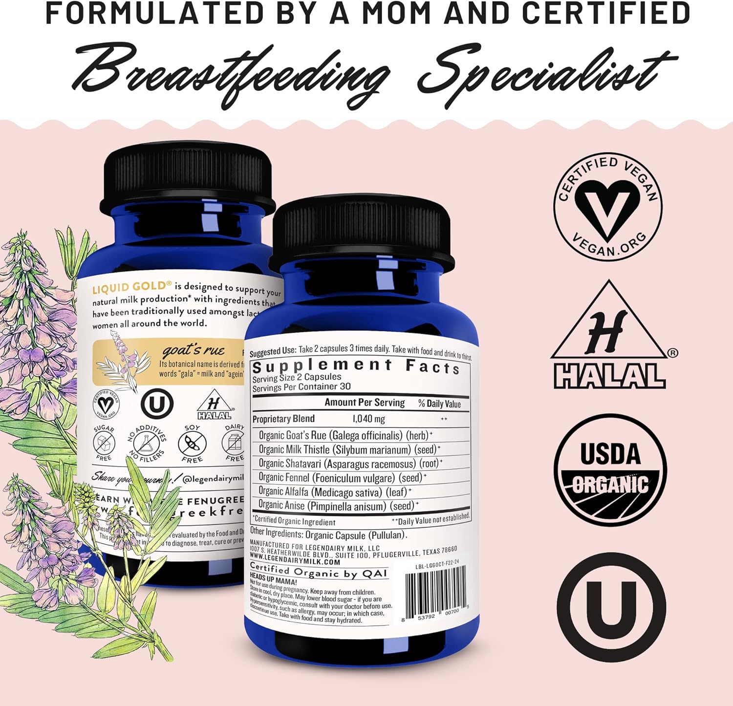 Legendairy Milk Capsules Liquid Gold Lactation Supplement, Organic Goat's Rue - 60 Vegan Capsules