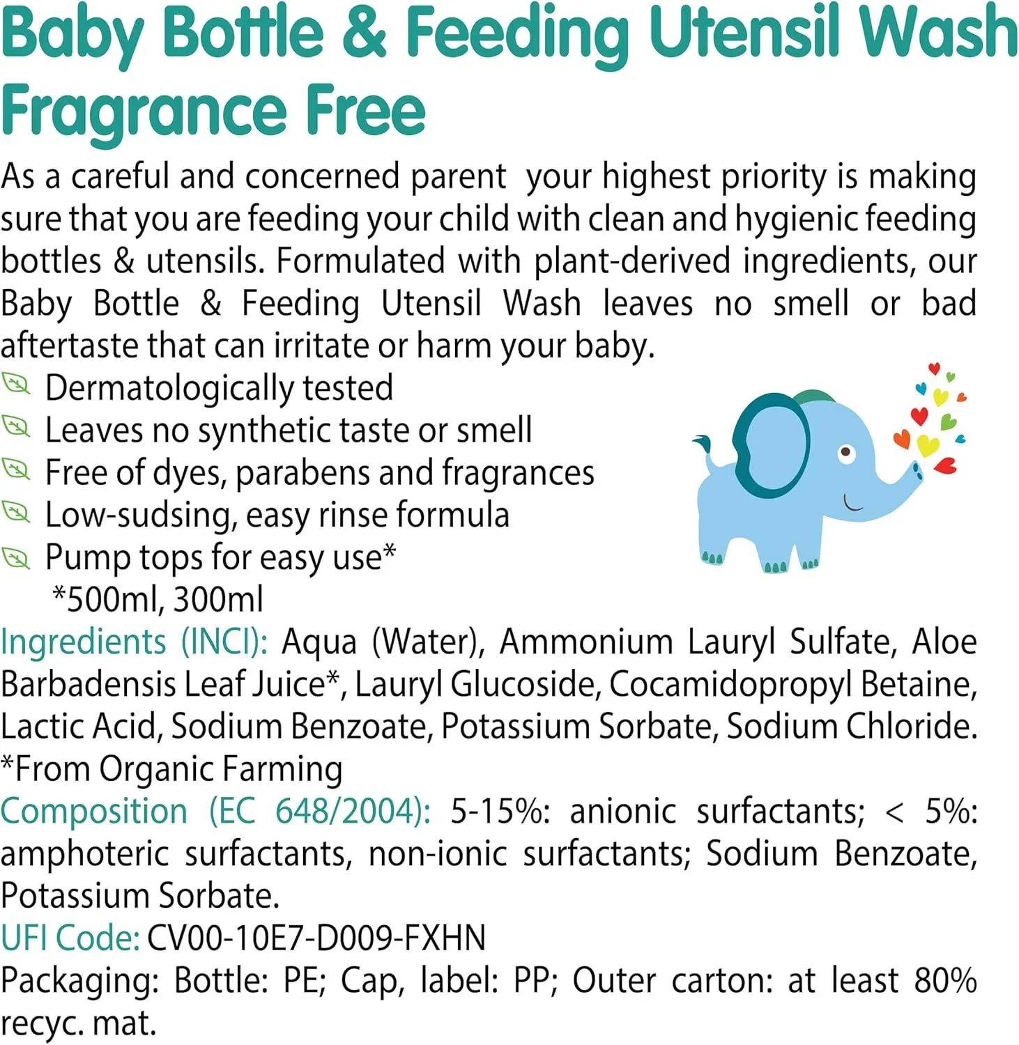 Friendly Organic Fragrance Free Baby Bottle & Feeding Utensil Wash