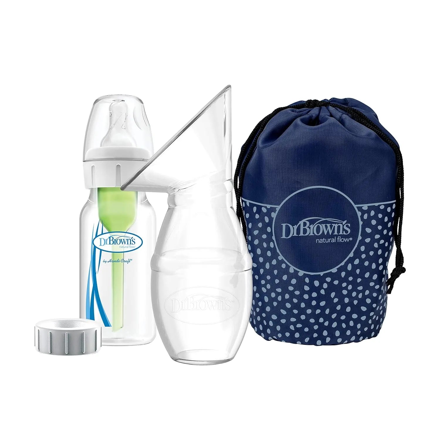 Dr. Brown's Silicone One-Piece Breast Pump, Hands-Free Breast Milk Collector with Anti-Colic Options+ Baby Bottle