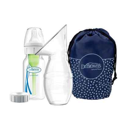 Dr. Brown's Silicone One-Piece Breast Pump, Hands-Free Breast Milk Collector with Anti-Colic Options+ Baby Bottle