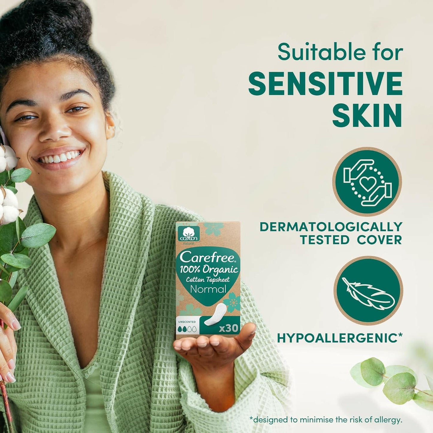 كيرفري فوط يومية من قطن عضوي 100%، مختبرة جلدياً، خالية من العطور، مقاس طويل، عبوة من 24