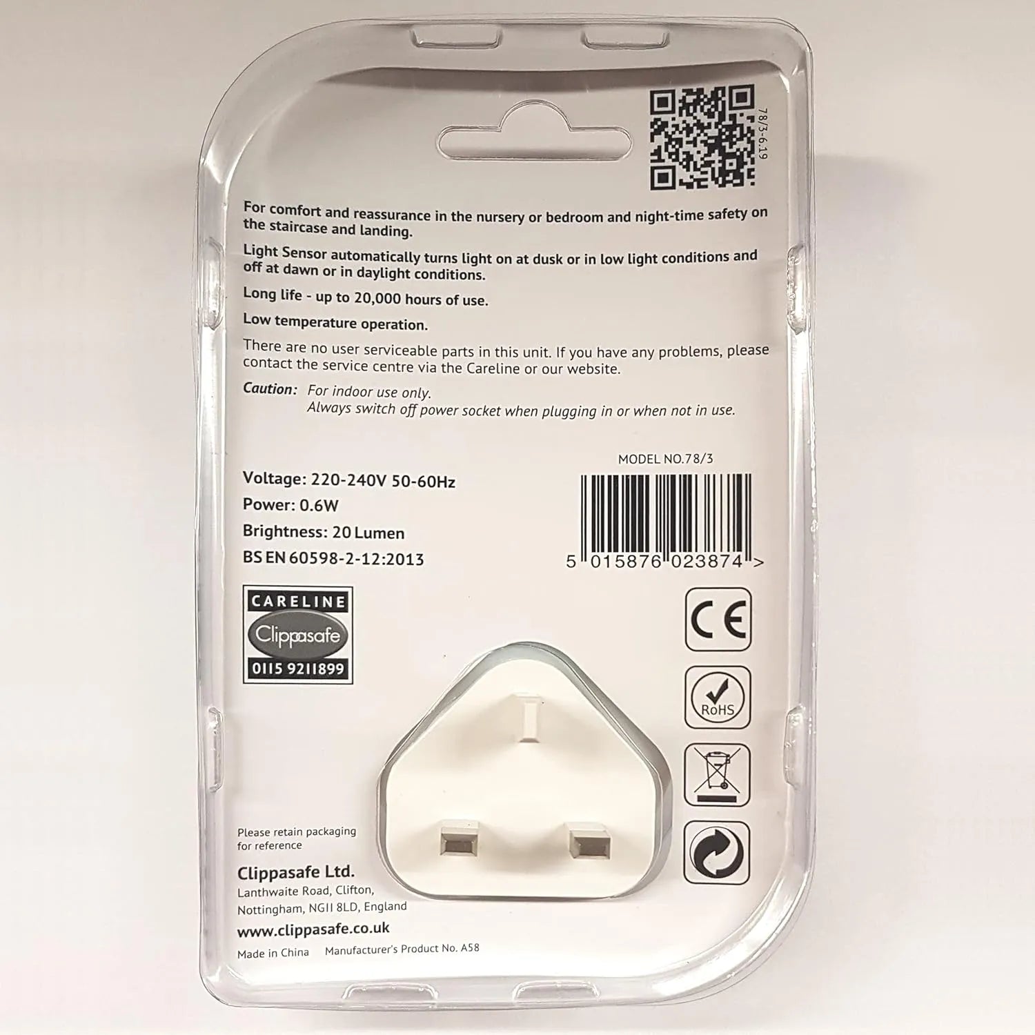 Clippasafe  Night Light With Light Sensor (White)