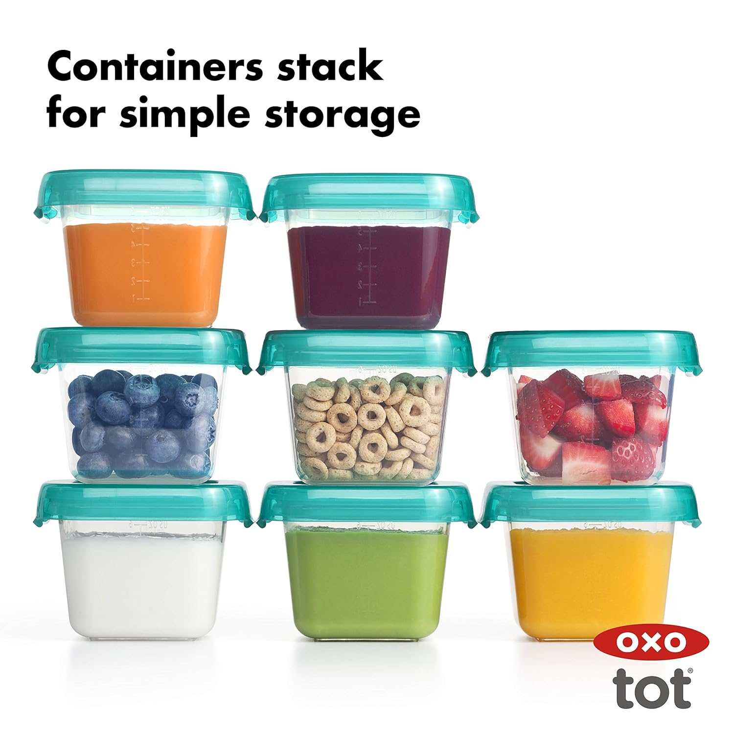 OXO Tot Baby Blocks Food Storage Containers, Teal, 6 oz