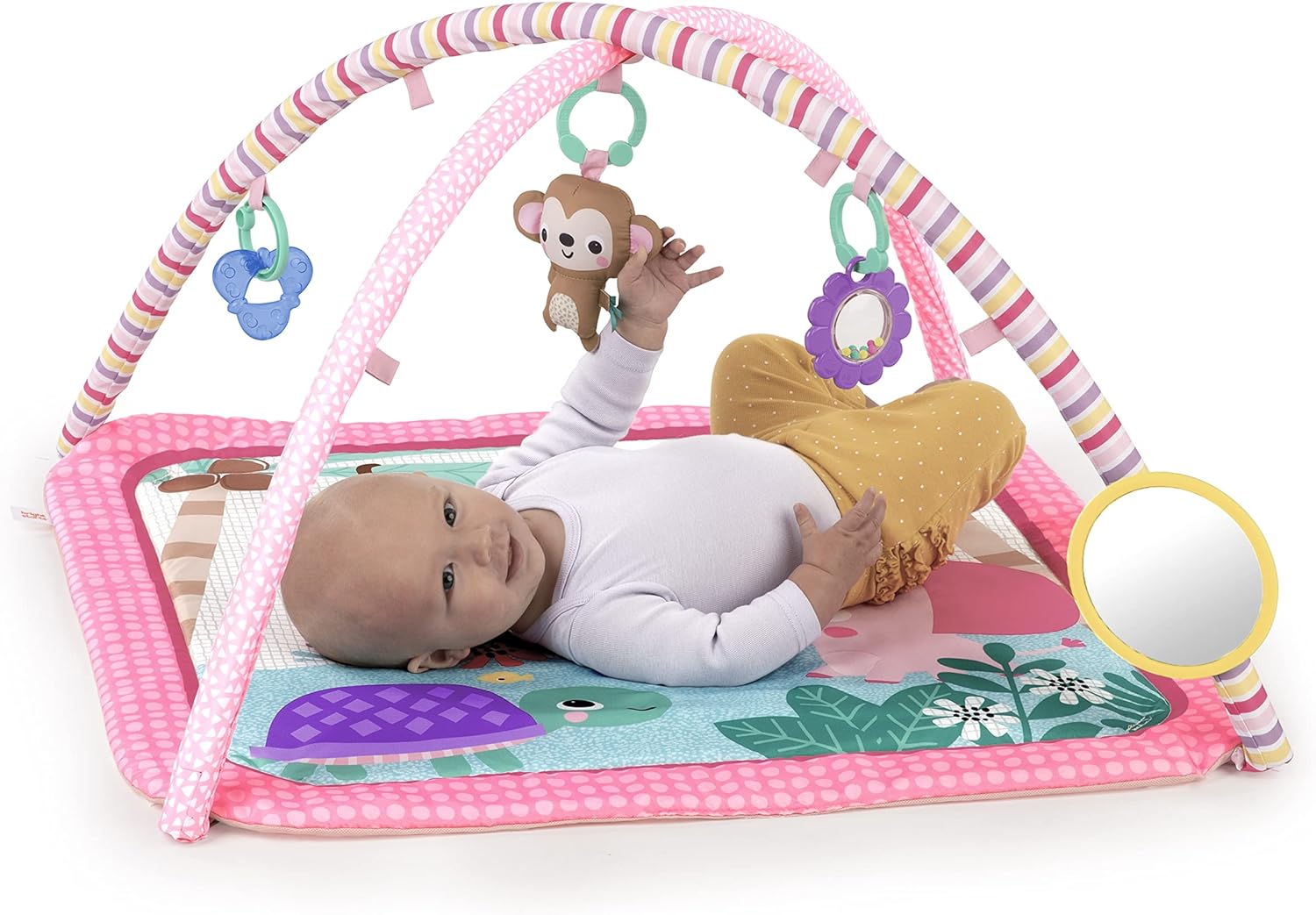 Bright Starts Floral Safari Baby Activity Gym, Play Mat with 4 Toys