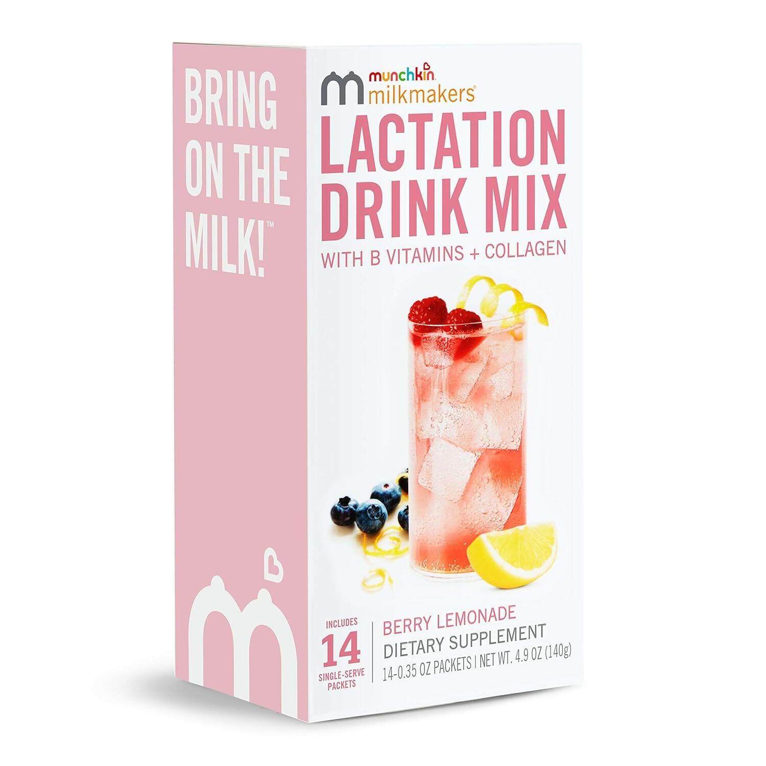 Munchkin Lactation Drink Mix Supplement for Breastfeeding Moms, Berry Lemonade, 14 Count