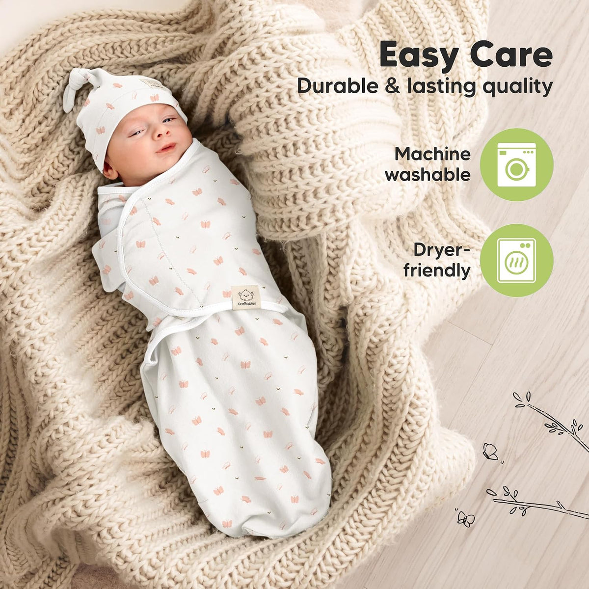 Keababies Soothe Swaddle Wraps with Knot Hats (Aspire) - Pack of 3
