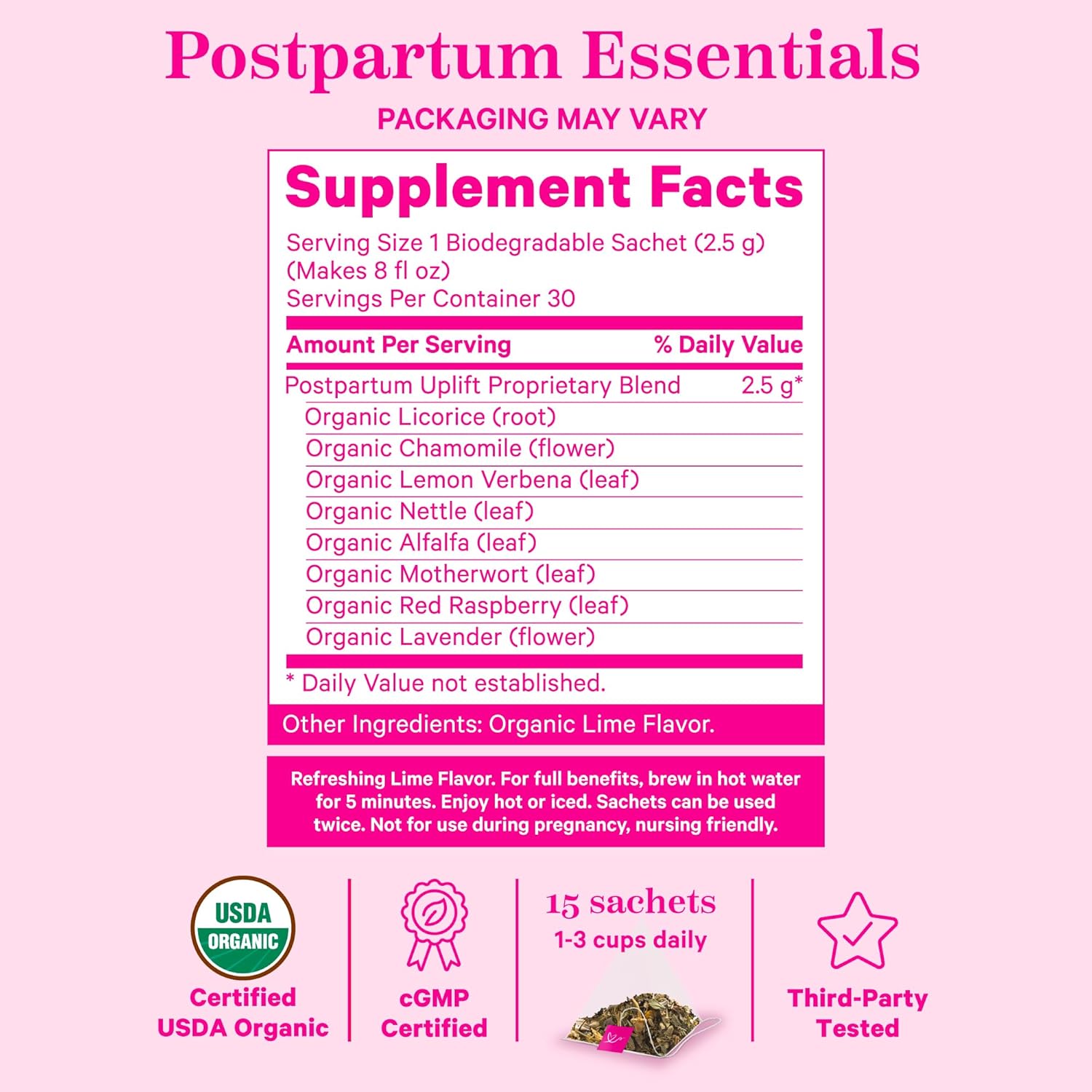 Pink Stork Postpartum Uplift Tea, 15 Sachets