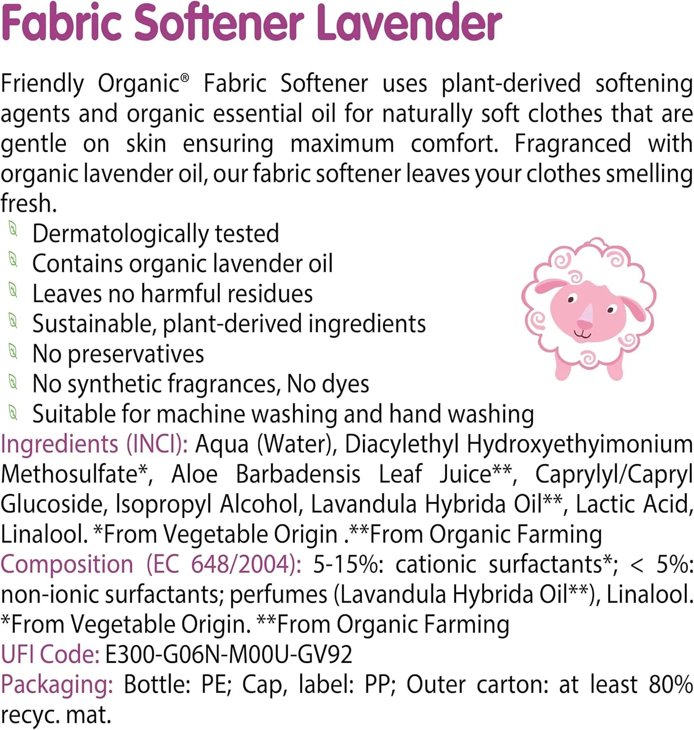 Friendly Organic Baby Fabric Softener (Lavender, 750 ml)