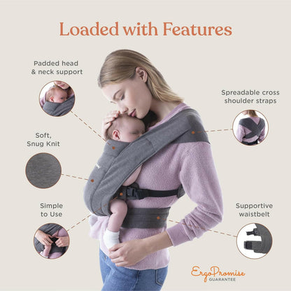 حاملة لفافة الأطفال حديثي الولادة Embrace Cozy من Ergobaby (7-25 كجم)، نسيج بونتي، رمادي منقط