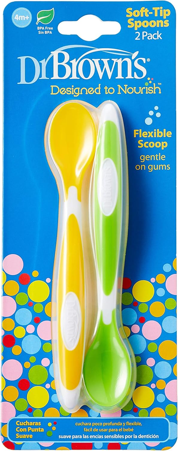 Dr Browns Soft-Tip Spoon, 2-Pack, Yellow/Green