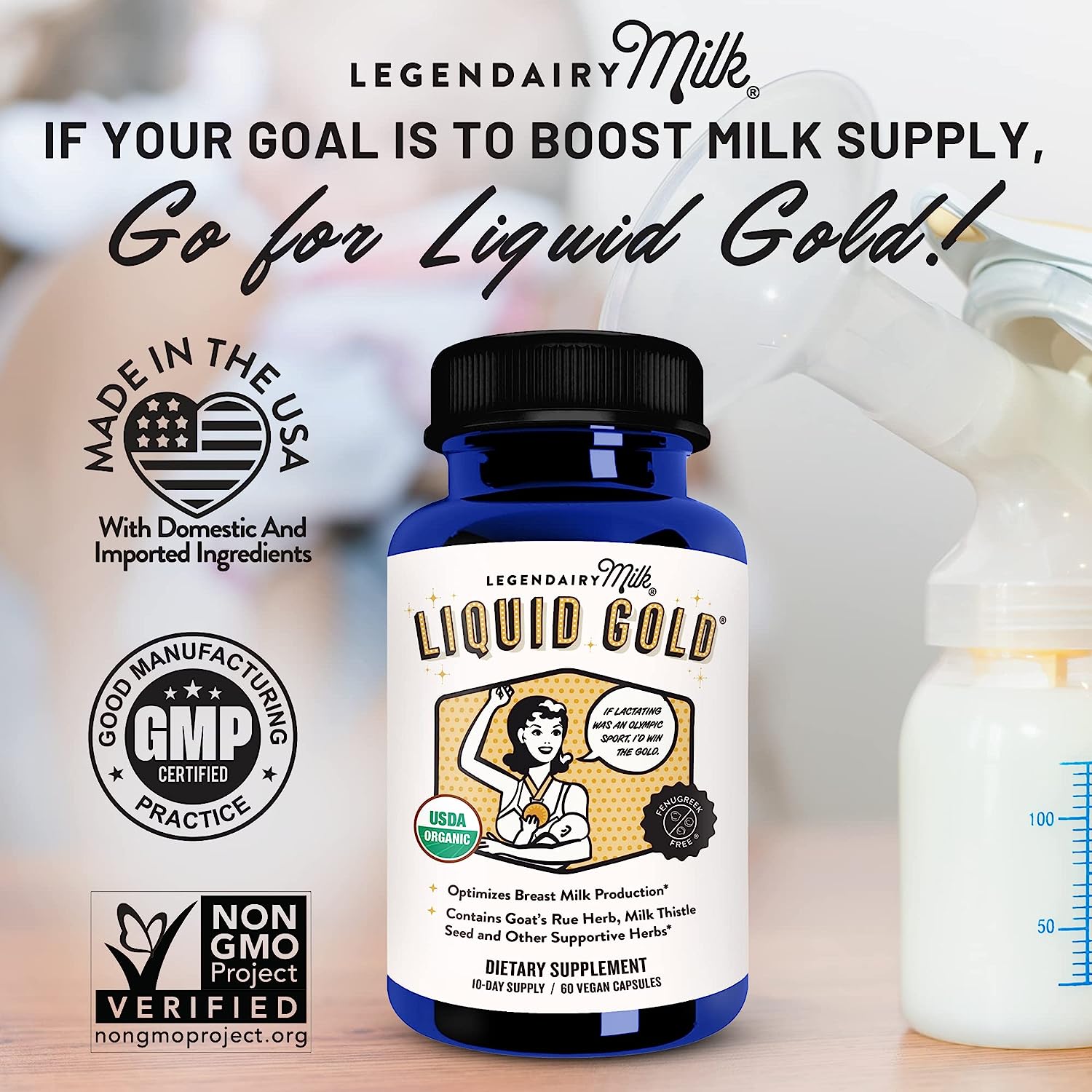 Legendairy Milk Capsules Liquid Gold Lactation Supplement, Organic Goat's Rue - 60 Vegan Capsules