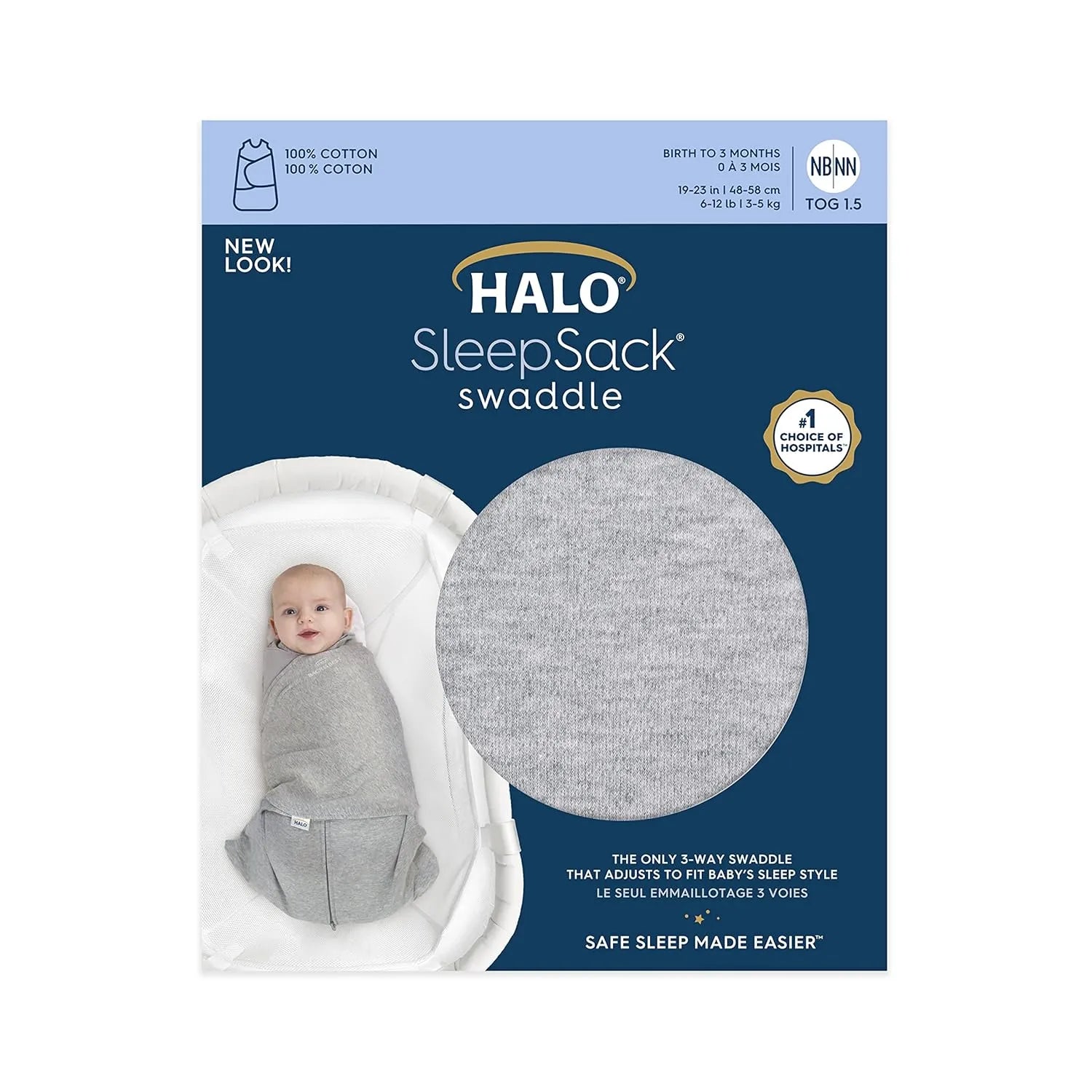 Halo 100% Cotton Sleep Sack Swaddle - Heather Grey (TOG 1.5)